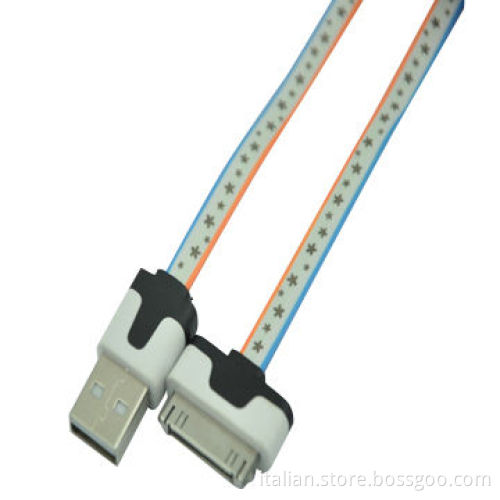 Fashion printing design PVC flat USB sync cable for iPhone 4